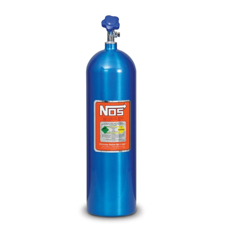 NOS Nitrous Bottle 15-lb (Electric Blue) 27" x 7" dia With Hi-Flo Valve