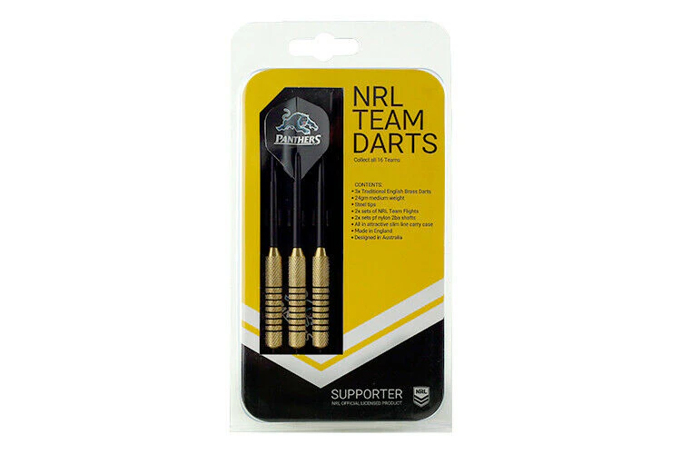 NRL Penrith Panthers Darts - Set Of 3 With Carry Case - 24 Gram Dart - Brass