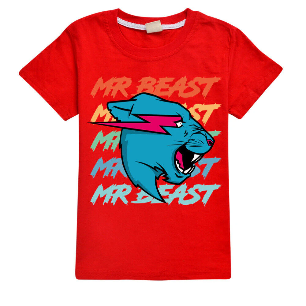 Mr Beast Kids Boys Girls Summer Short Sleeve Casual Printed T-Shirt Crew Neck Basic Tee Top