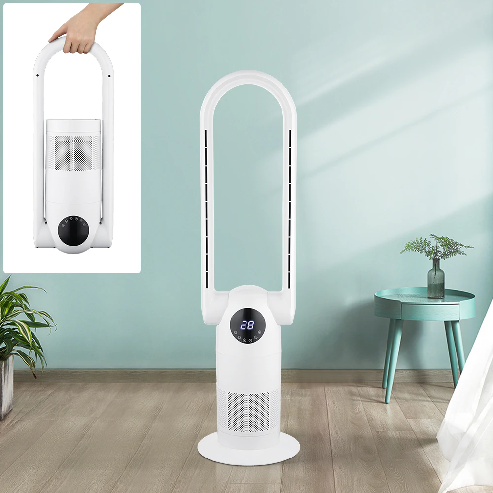 Fan heater Cooler with HEPA Filter 3-in-1 Temperature control Bladeless Heating Cooling Floor Fan Foldable Tower Fan White