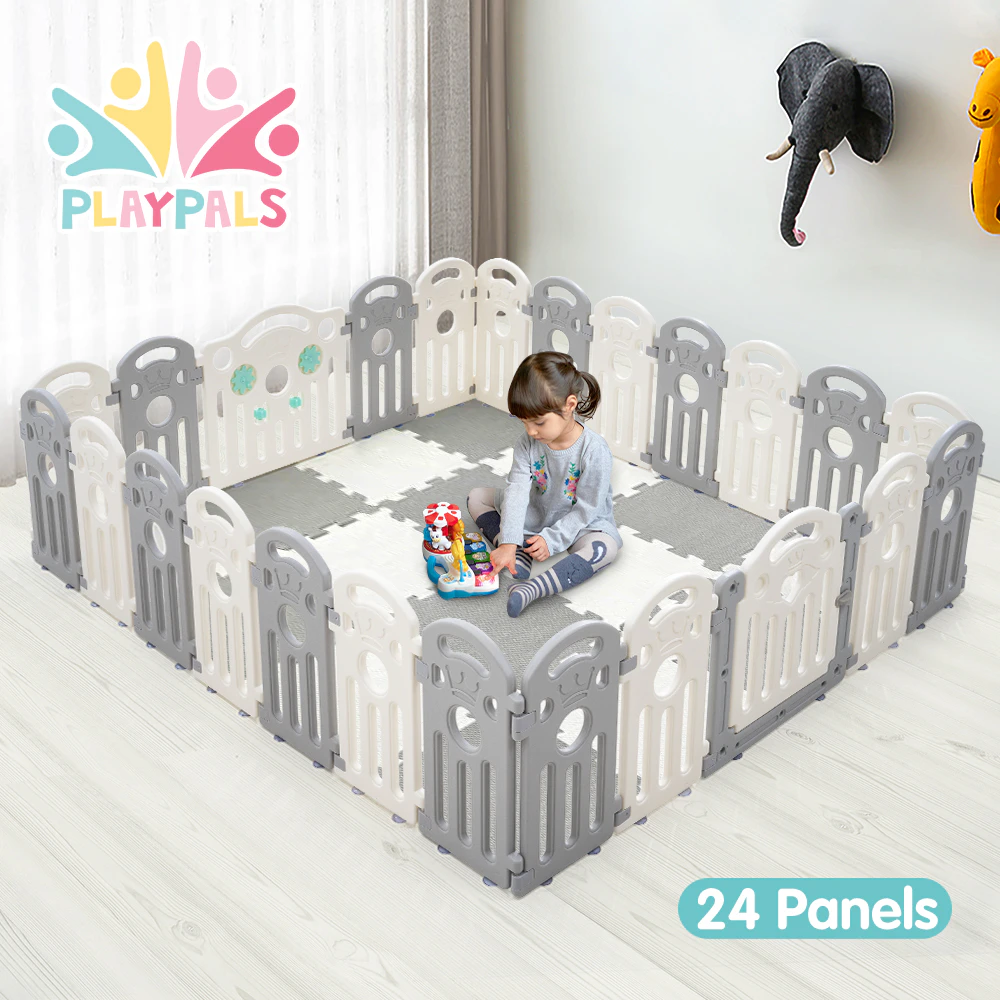 Playpals Kids Playpen Baby Safety Gate Toddler Fence Child Play Game 24 Panels