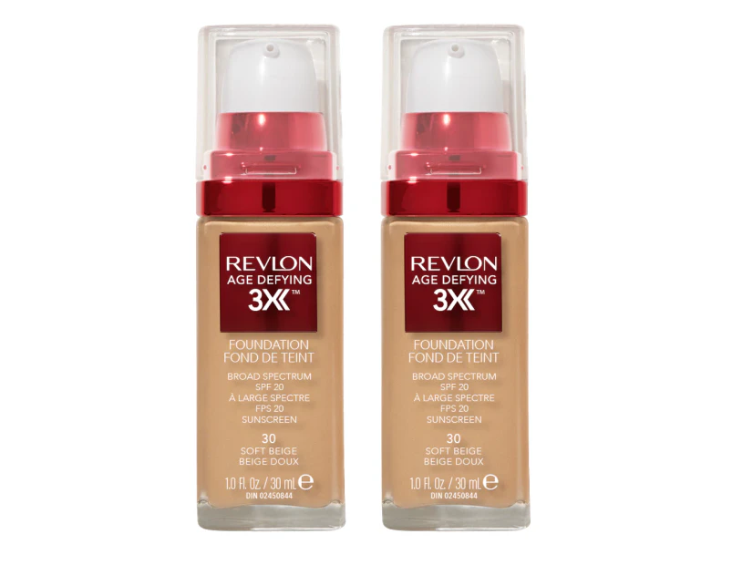 Revlon Age Defying 3x Foundation 30ml 30 Soft Beige 2 Pack