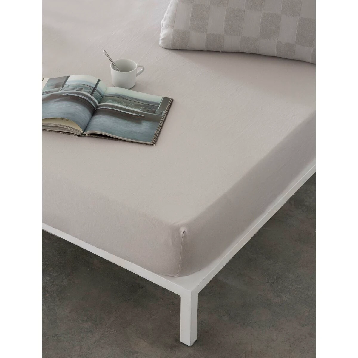 Fitted Bottom Sheet Naturals Elba Light Grey 180 x 200 Cm Super King