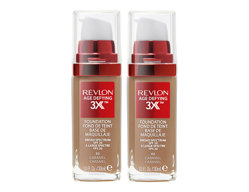 Revlon Age Defying 3x Foundation 30ml 80 Caramel 2 Pack