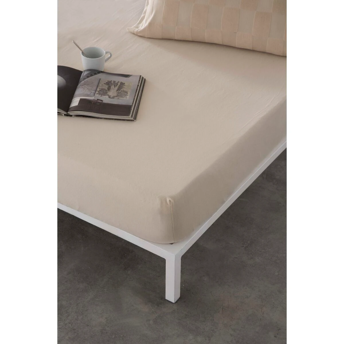 Fitted Bottom Sheet Naturals Elba Beige 180 x 200 Cm Super King