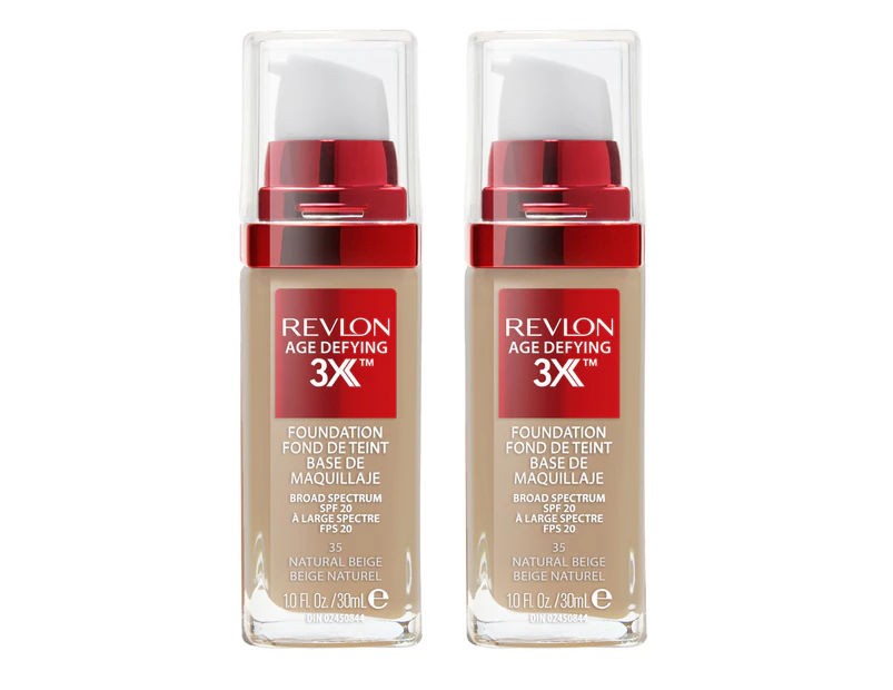 Revlon Age Defying 3x Foundation 30ml 35 Natural Beige 2 Pack