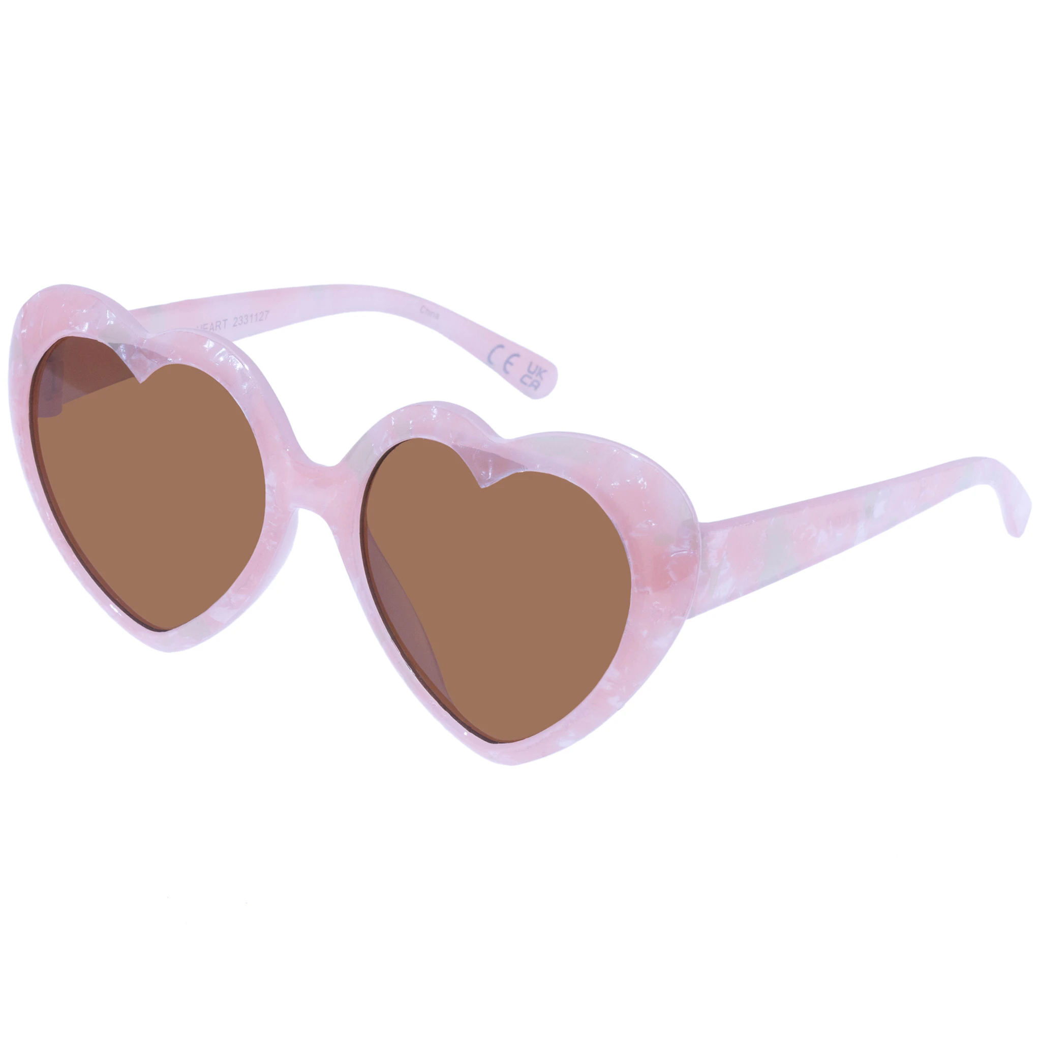 Solarized Female Kids Heart Pink Marble Novelty Sunglasses