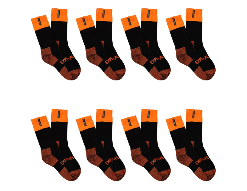 8 Pair Bonds Explorer Tough Work Crew Men Orange Thick Cotton Socks SYNJ2W Bulk