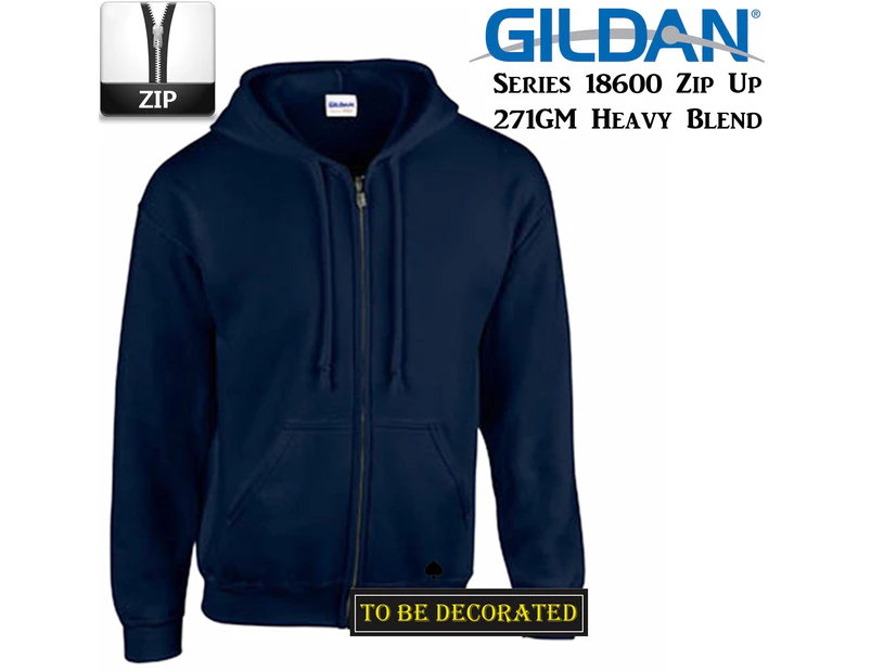 Gildan Navy Blue Zip Up Hoodie Heavy Blend Hooded Sweatshirt Sweater
