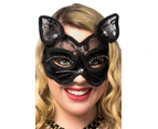 Black Cat Luxury Velvet Sheer Lace Masquerade Mask By Elevate Costumes - New