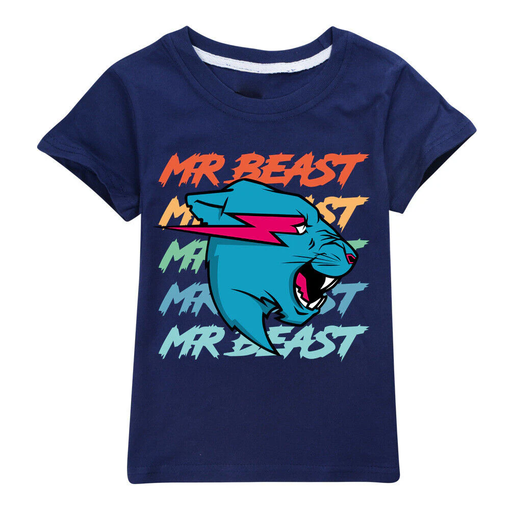 Mr Beast Kids Boys Girls Summer Short Sleeve Casual Printed T-Shirt Crew Neck Basic Tee Top