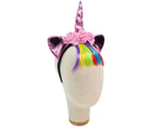 Metallic Pink Unicorn Horn Headband with Rainbow Fringe - New