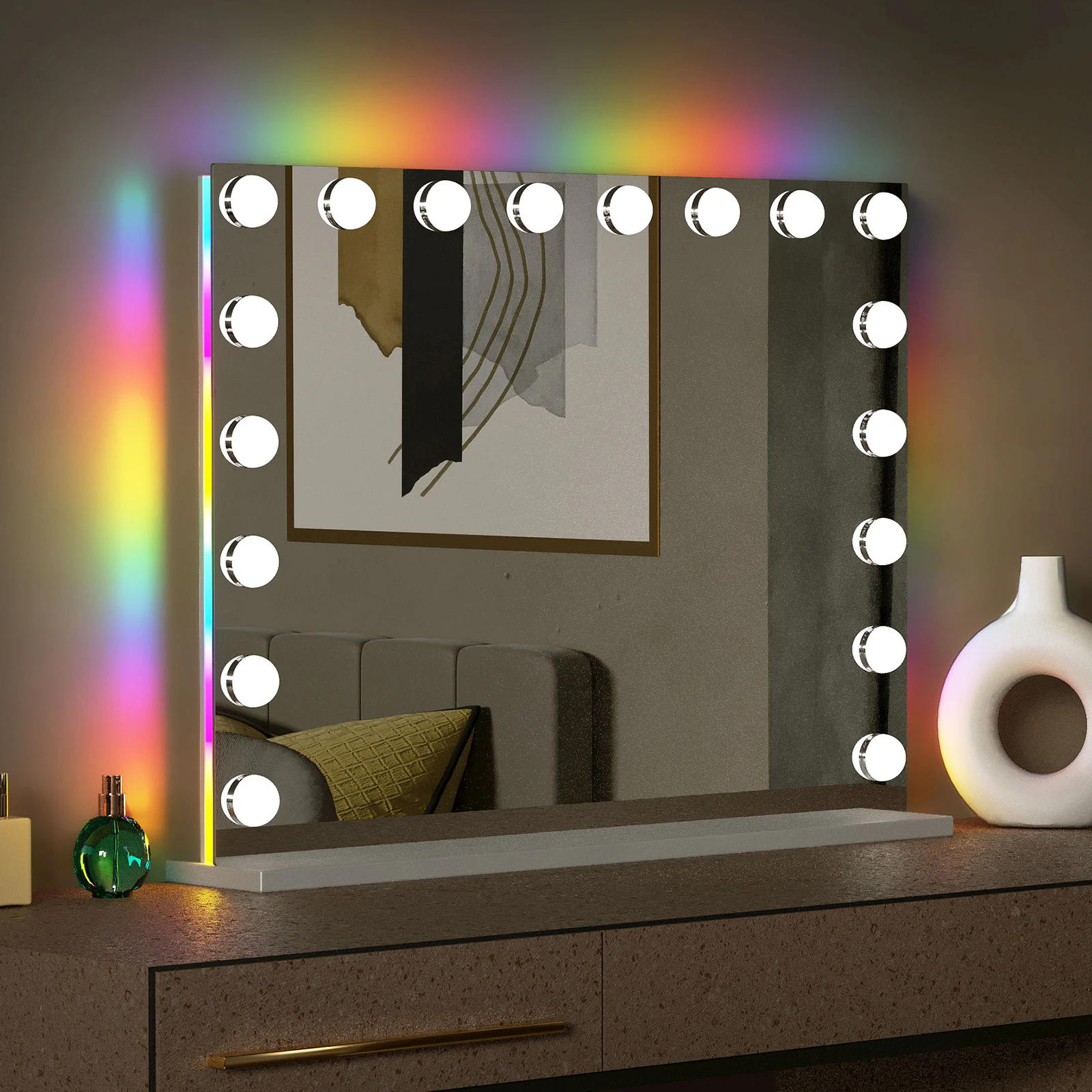 VANITII GLOBAL 80CM Hollywood Vanity Makeup Mirror with Lights RGB Backlit Lighted Tabletop Wall