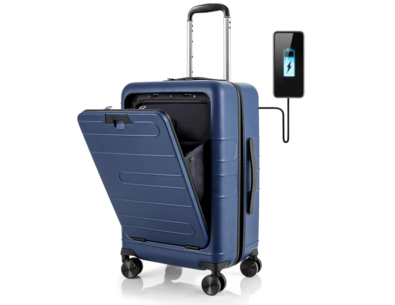 Costway 38L Lightweight Luggage Trolley Travel Suitcase Height Adjustable w/TSA Locker&USB Port Dark Blue