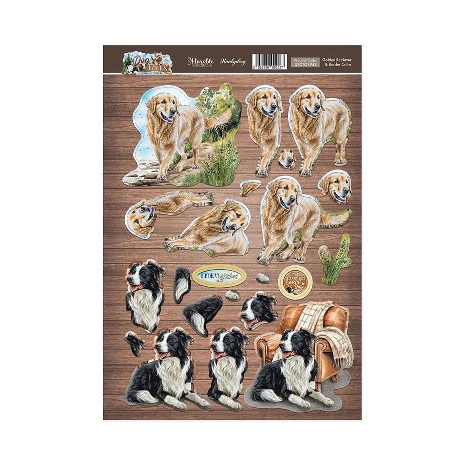 Hunkydory Golden Retriever & Border Collie Decoupage Topper Sheet