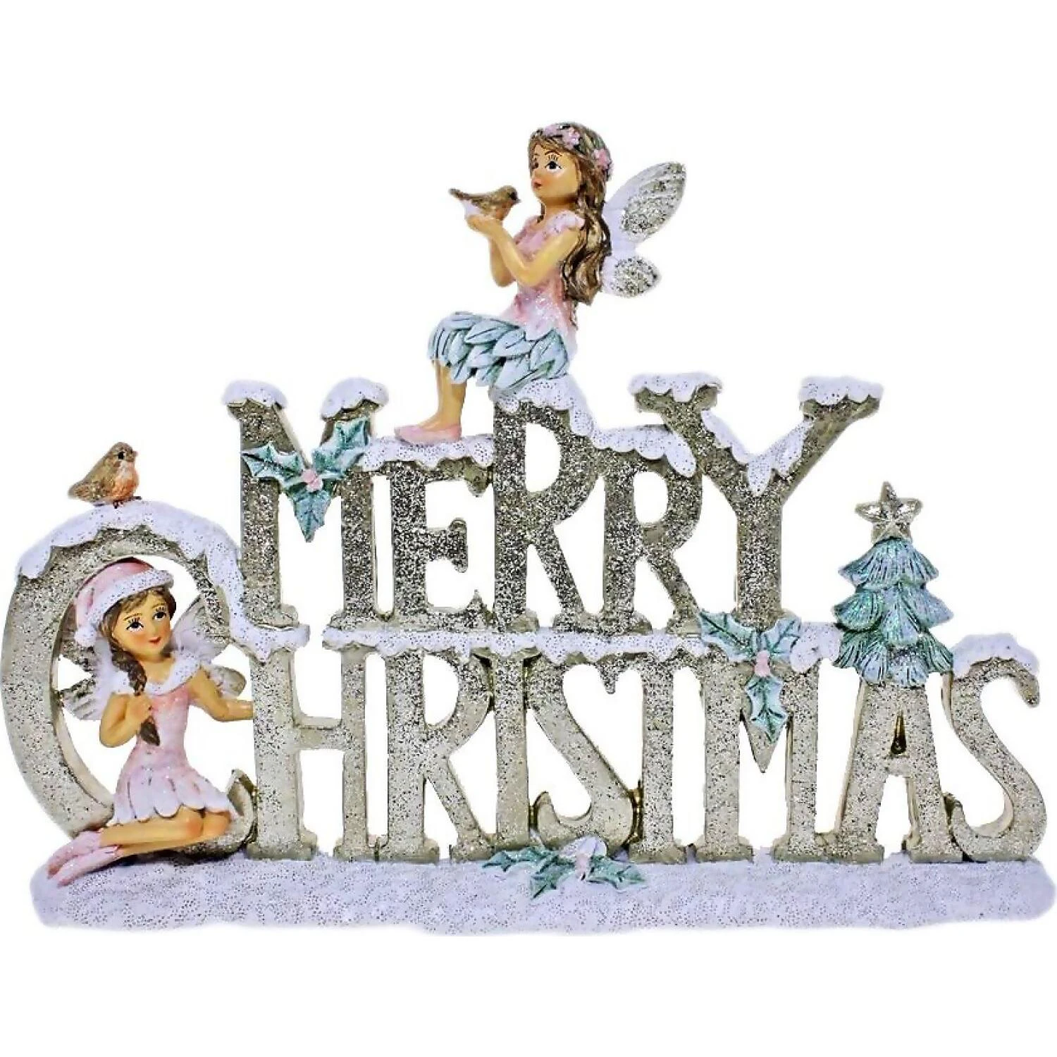 Cotton Candy - Xmas Sign With Merry Christmas Fairy Ornament