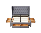 Design Square Modern Fabric Bed Frame W/ 4-Drawers Storage Double Size - Dark Grey