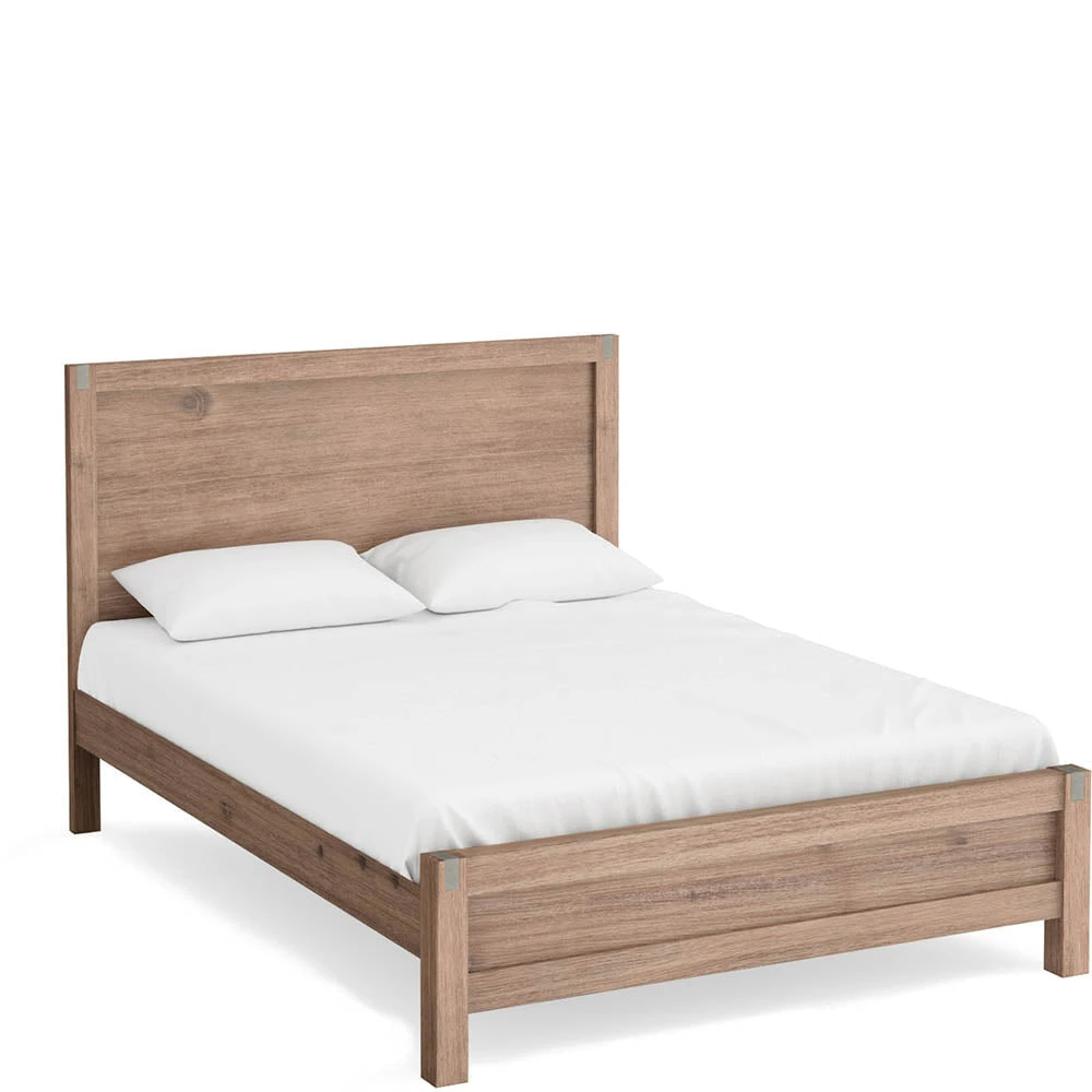 Bed Frame Queen Size in Solid Wood Veneered Acacia Bedroom Timber Slat in Oak