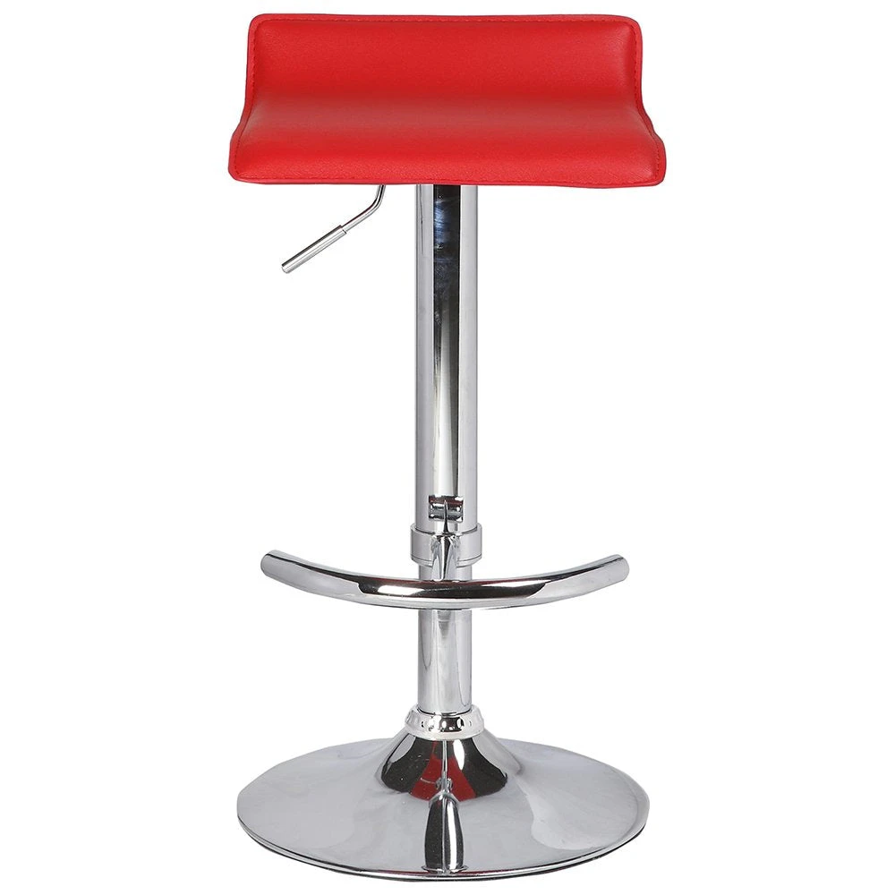 2X Red Bar Stools Faux Leather Low Back Adjustable Crome Base Gas Lift Slim Seat Swivel Chairs