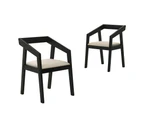 Set Of 2 Nico Fabric Wooden Kitchen Dining Chair Armchair - Black & Beige