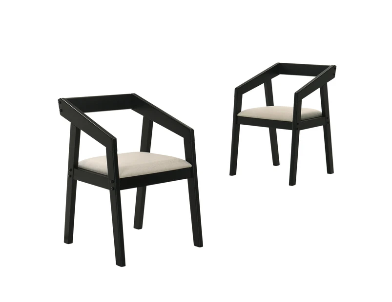 Set Of 2 Nico Fabric Wooden Kitchen Dining Chair Armchair - Black & Beige