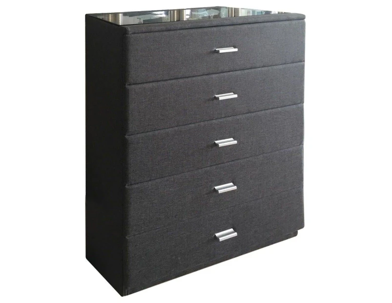 Elena Fabric Chest Of 5-Drawer Tallboy Storage Cabinet - Dark Grey