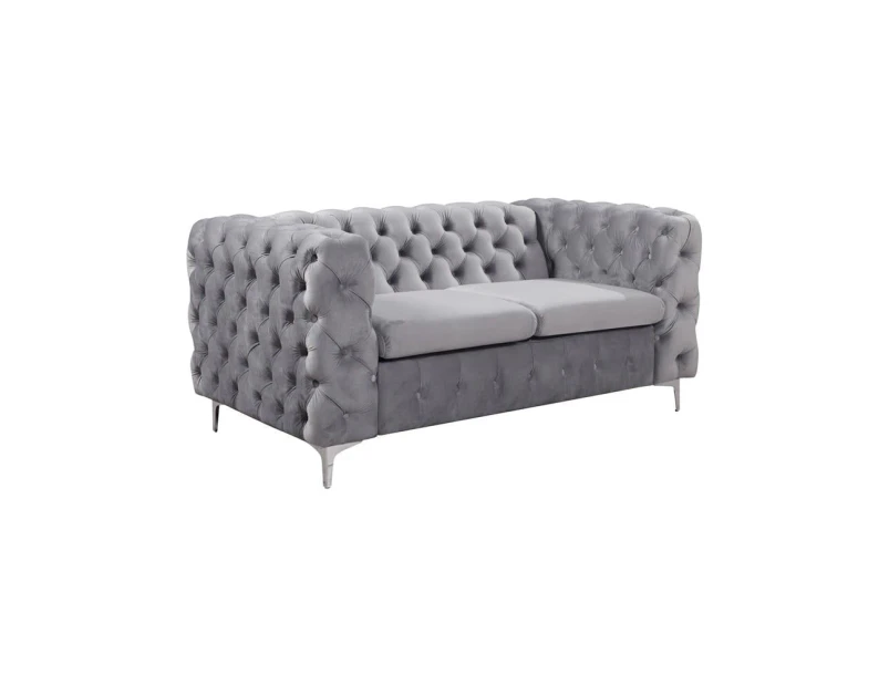 Settee 2-Seater Classic Button Fabric Tufted Lounge Sofa - Grey Velvet