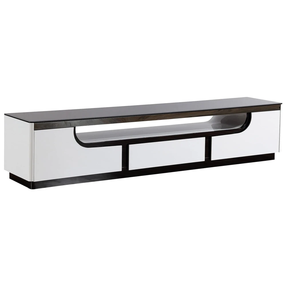 Our Home Gisella Luxury Lowline Tempered Glass Wooden TV Stand Entertainment Unit 200cm - Black & White