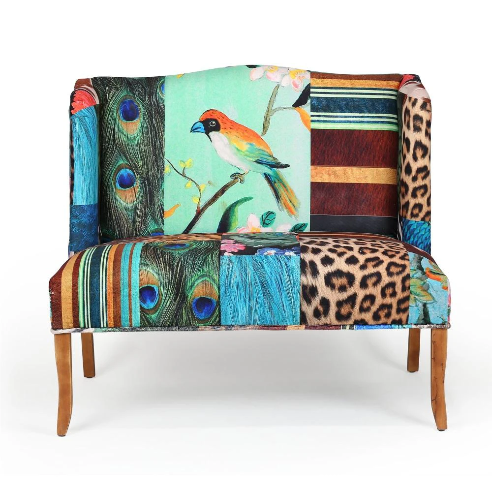 Serenity Bird Fabric Vevet 2-Seater Sofa LoveSeat