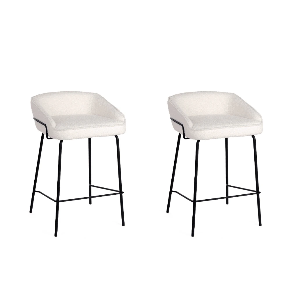 Raimon Furniture Set Of 2 Noemi Fabric Kitchen Counter Bar Stools 66cm Metal Frame - Ivory