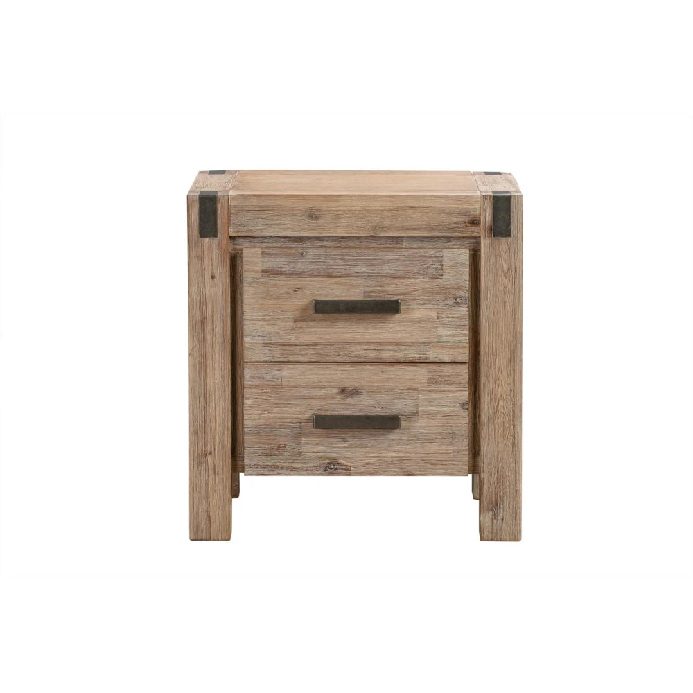 Bedside Table 2 drawers Night Stand in Solid Acacia Wood Oak Colour