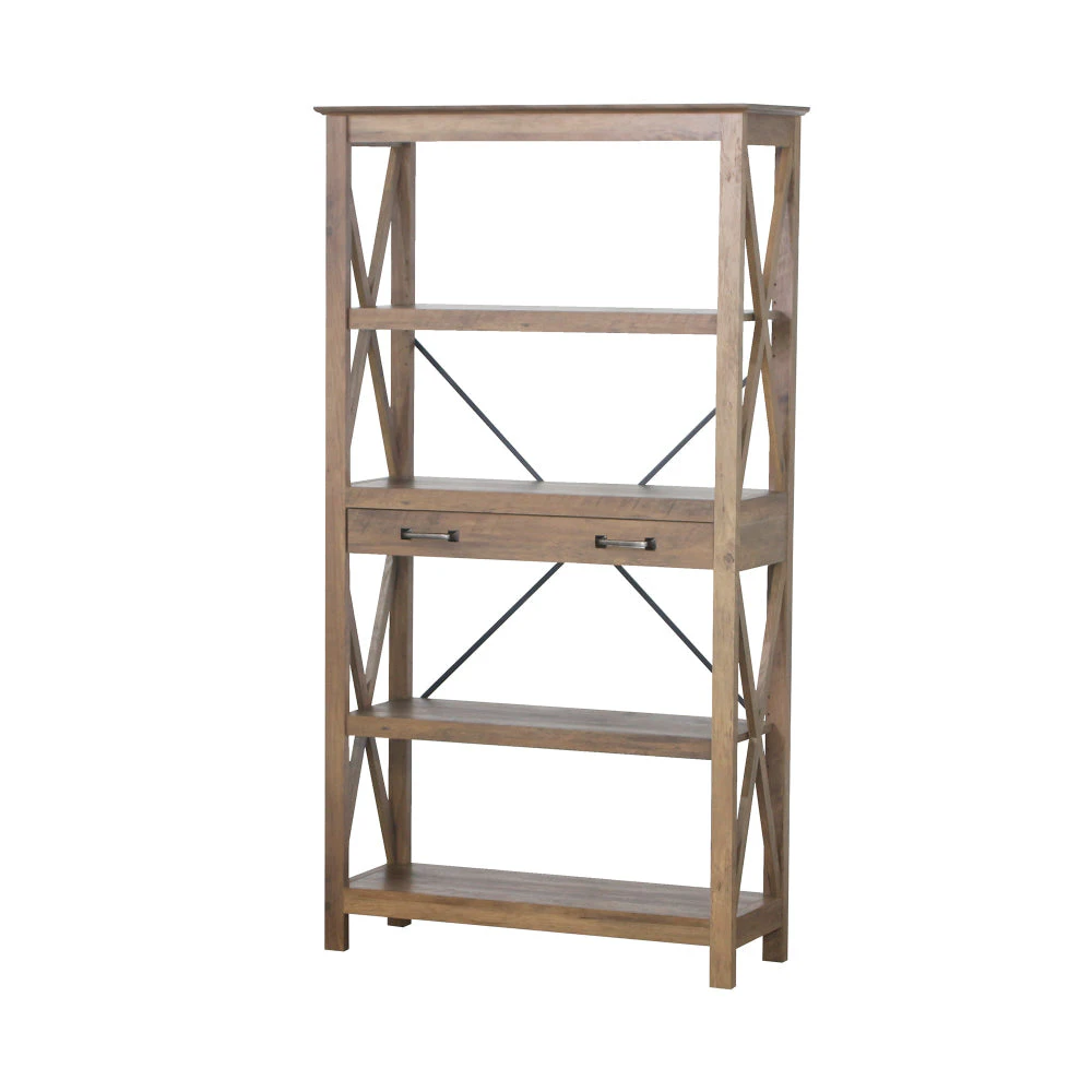 Maestro Furniture Luca 4-Tier Shelves Display Bookcase W/ Drawer Storage Rustic Oak