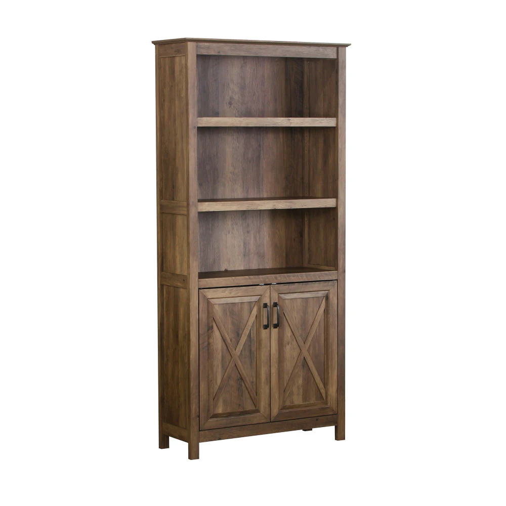 Maestro Furniture Nazma 5-Tier 2-Door Display Shelves Bookcase Storage Cabinet Rustic Oak