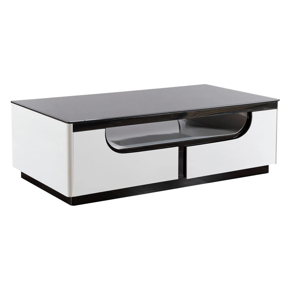 Our Home Gisella Luxury Rectangular Tempered Glass Wooden Coffee Table - Black & White