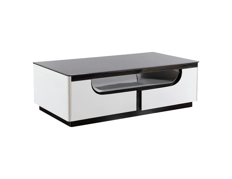 Our Home Gisella Luxury Rectangular Tempered Glass Wooden Coffee Table - Black & White