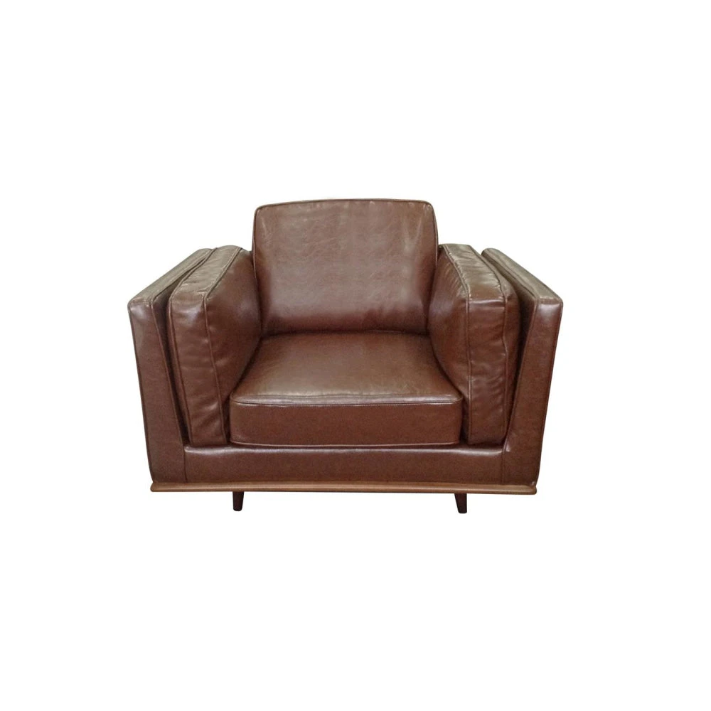 Single Seater Armchair Faux Leather Sofa Modern Lounge Accent Chair in Brown with Wooden Frame