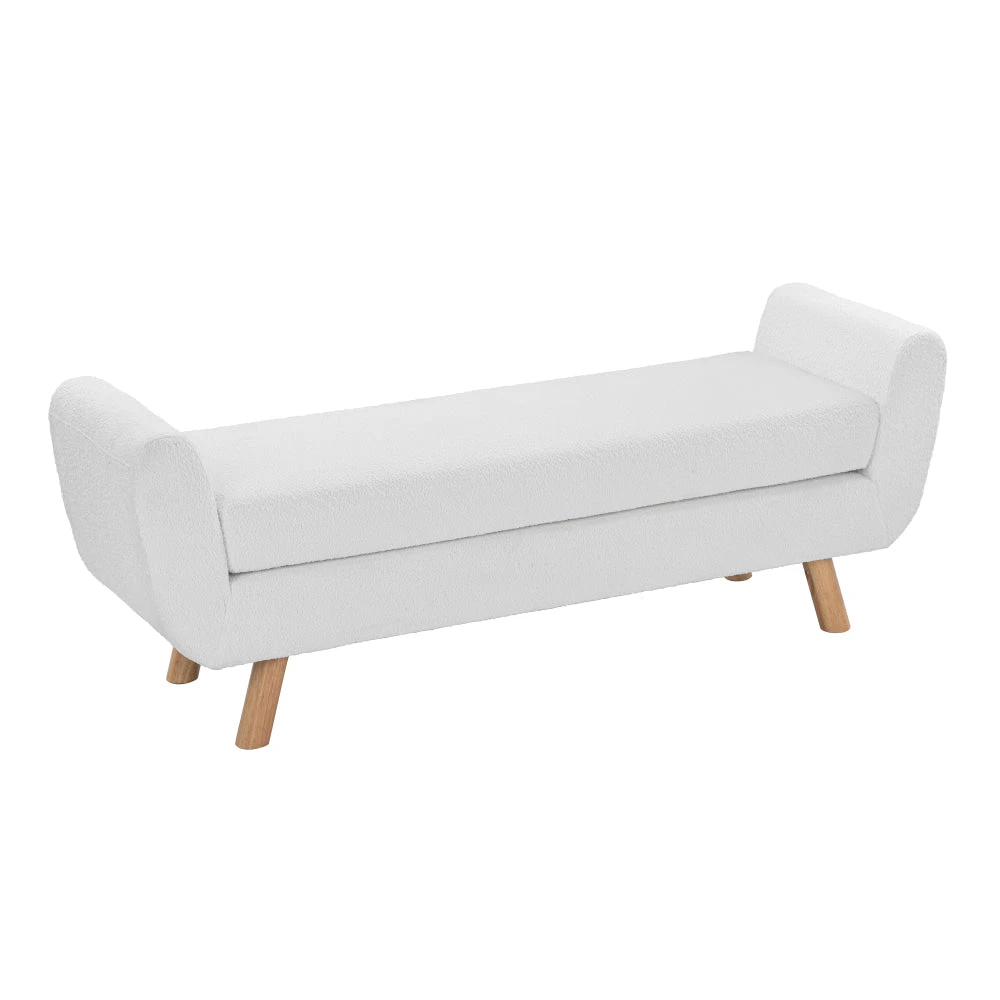 Design Square Connor Boucle Fabric Sofa Bench Wing Long Ottoman Foot Rest Stool White