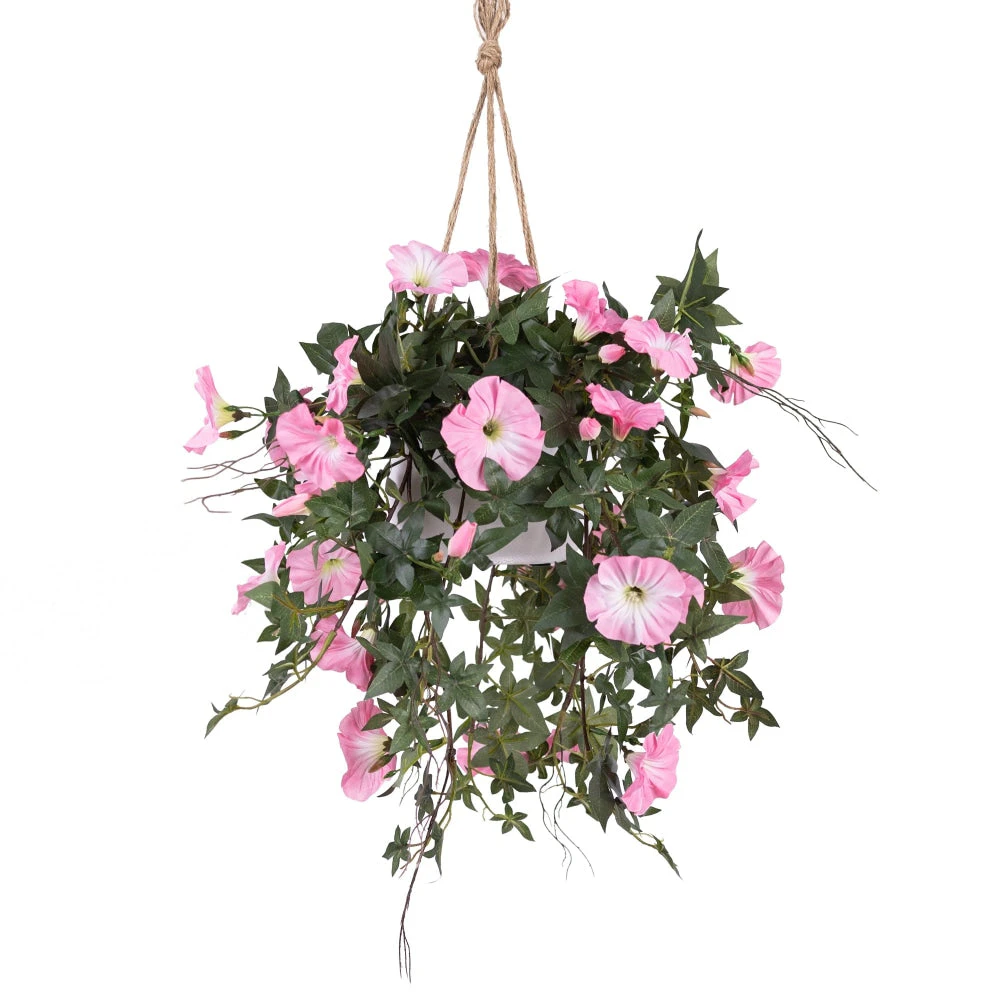 Glamorous Fusion Morning Glory Artificial Fake Plant Decorative Arrangement 86cm In Hanging Planter Cream