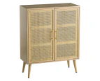 Berna Pine & Rattan Multi-Purpose Cupboard Storage Cabinet W/ 2-Doors - Natural