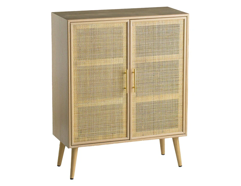 Berna Pine & Rattan Multi-Purpose Cupboard Storage Cabinet W/ 2-Doors - Natural