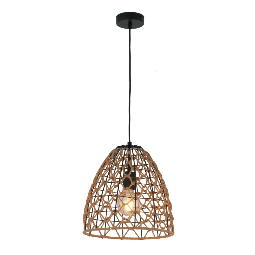 CANAMO Pendant Lamp Light Interior ES 40W Ellipse Hemp Rope & Black Hardware OD300mm