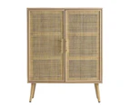 Berna Pine & Rattan Multi-Purpose Cupboard Storage Cabinet W/ 2-Doors - Natural