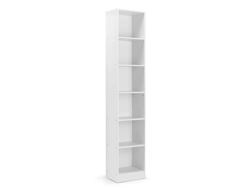 Design Square Keto Modern 6-Tier Wooden Bookcase Display Shelf Narrow - White