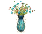 51cm Blue Glass Tall Floor Vase with 12pcs Artificial Fake Flower Set