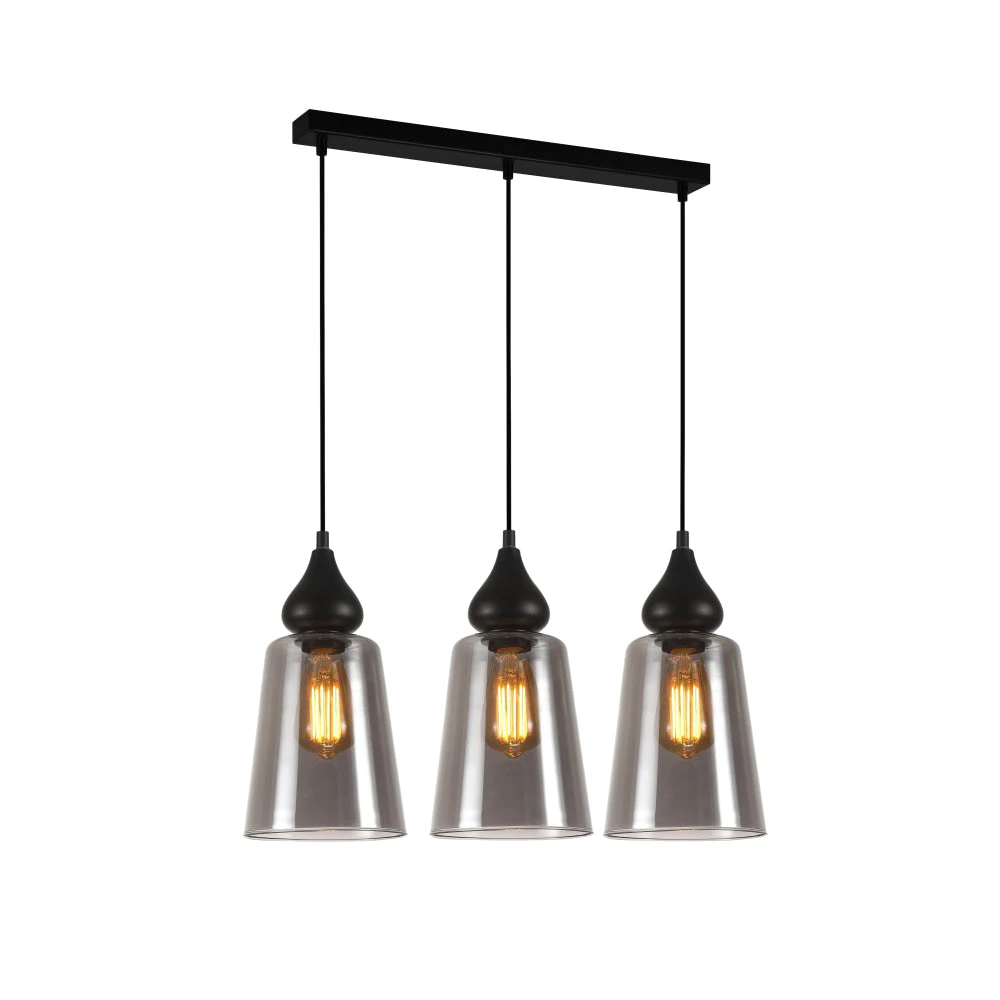 JEREZ Pendant Lamp Light Interior ES 3X72W Black Smoke Glass Flat Top Ellipse L720mm x W