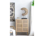 Berna Pine & Rattan Multi-Purpose Cupboard Storage Cabinet W/ 2-Doors - Natural