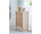 Berna Pine & Rattan Multi-Purpose Cupboard Storage Cabinet W/ 2-Doors - Natural