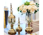 2X Clear Glass Flower Vase with Lid and Transparent Filler Vase Gold Set