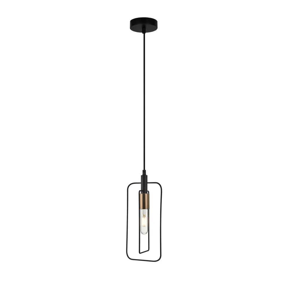 CONTOUR Pendant Lamp Light Interior ES Black Rectangular with Antique Brass Highlight OD150m