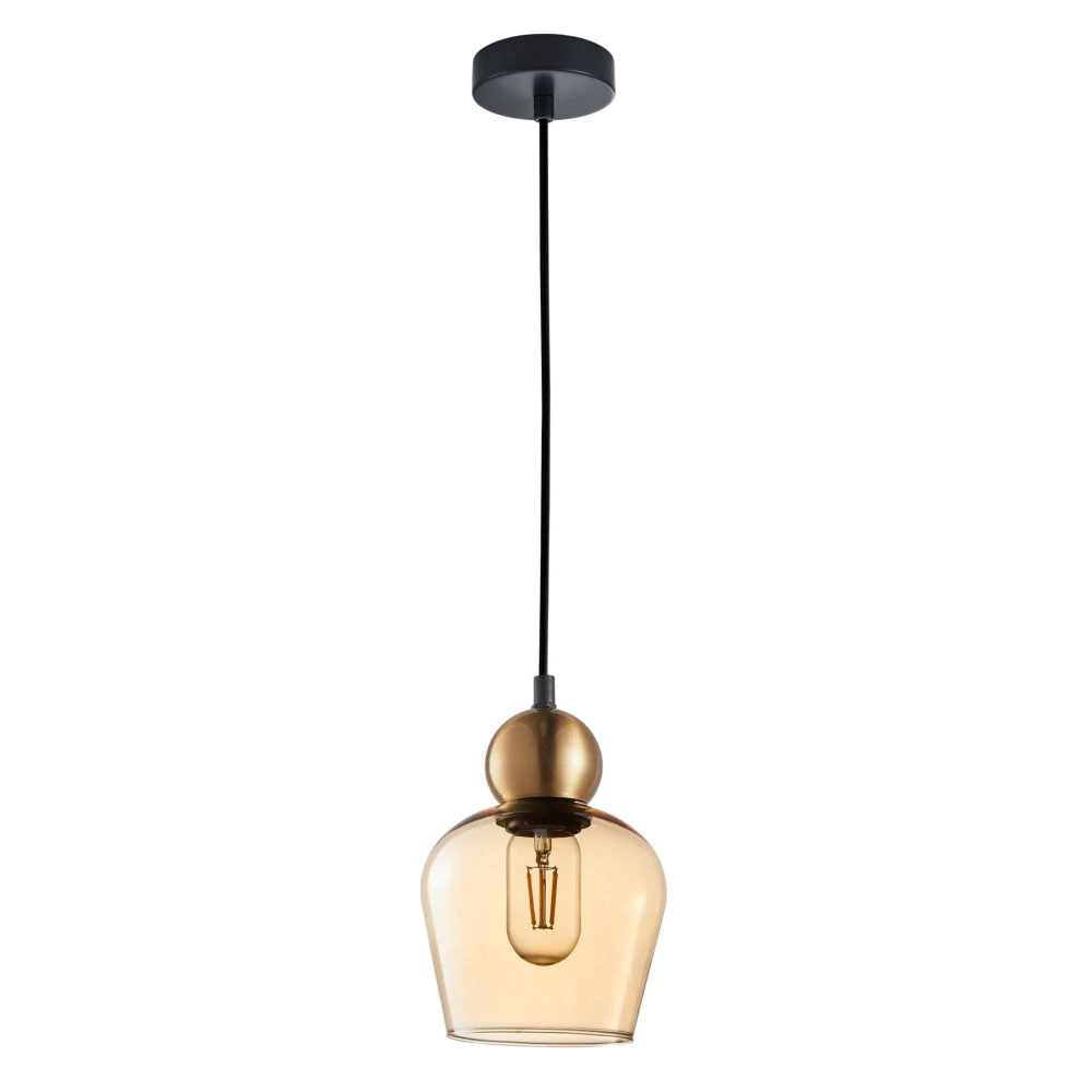 CHAMPAN Pendant Lamp Light Interior ES 72W Bronze Amber Glass Ellipse OD145mm x H200mm